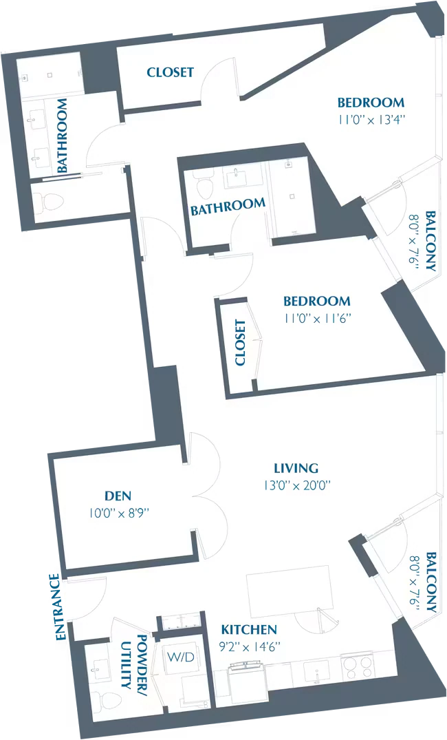 2BR 2.5BA w/Den (1417 SF) 2712 floor plan